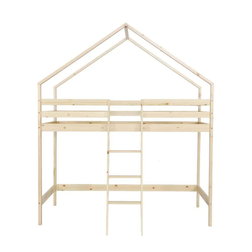 sweeek Children's loft bed cabin natural pine 90 x 190 cm in Beige 4
