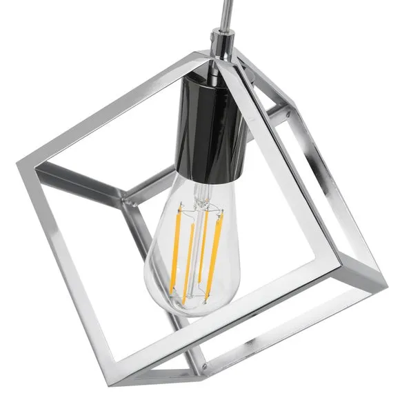 Alessio Nickel Metal Cube 3 Light Diner Ceiling Light 3