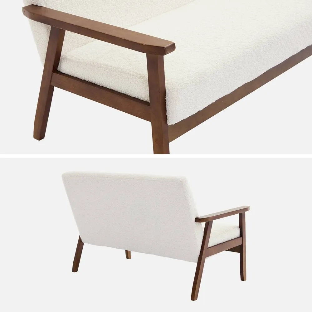 sweeek 2-seater Scandi-style Sofa In Boucle Light Walnut Stained Legs in Cream 3