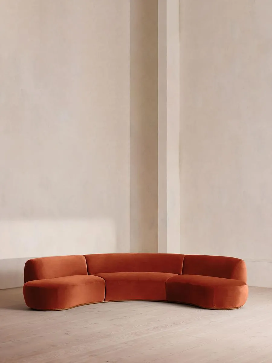 Aline Serpentine Modular Sofa, Four Seater, Rust Velvet