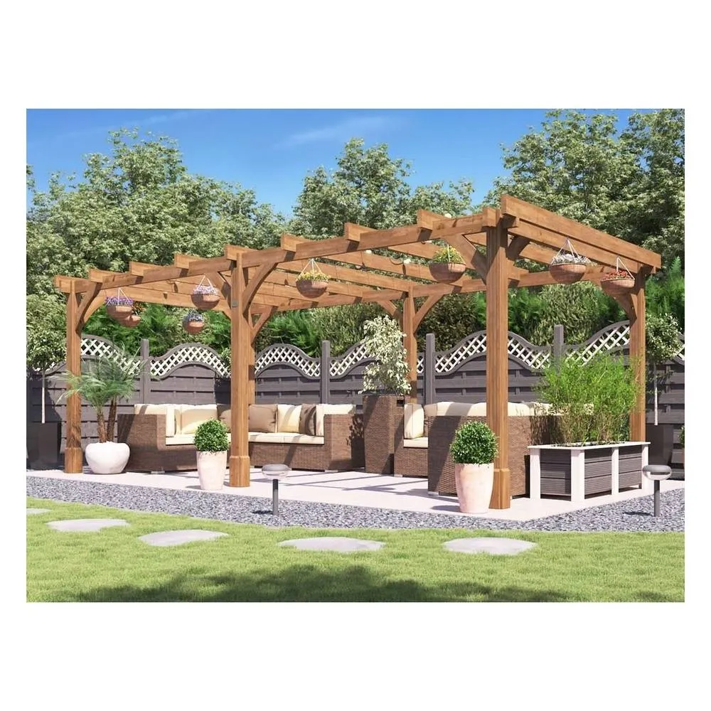 Dunster House Wooden Pergola Garden 6x3m Pressure Treated Heavy Duty Leviathan in Brown 3