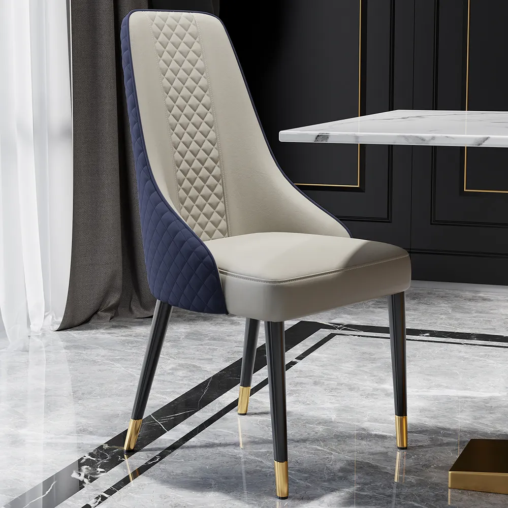 Modern Dining Chairs Set of 6 Faux Leather High Back with Upholstered Blue Dining Room Chairs