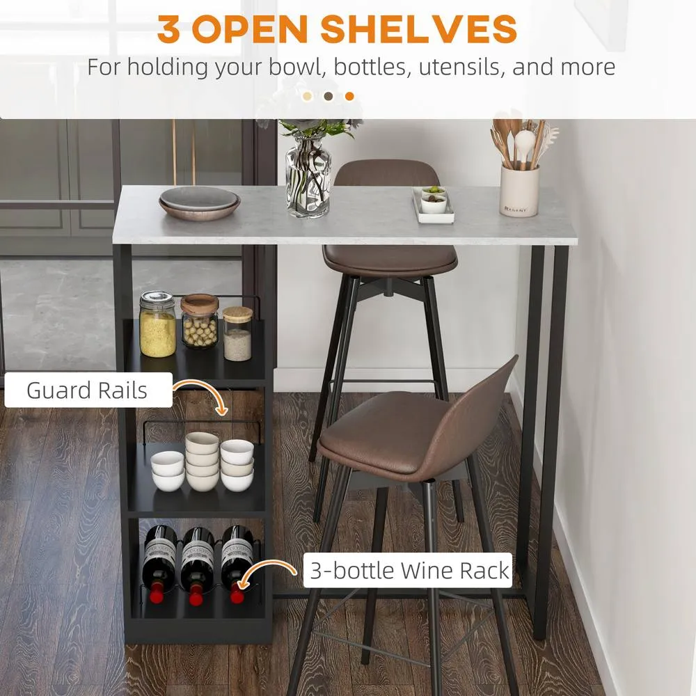 HOMCOM Breakfast Bar Table with 3-Tier Storage Shelf & Wine Rack, Black 4