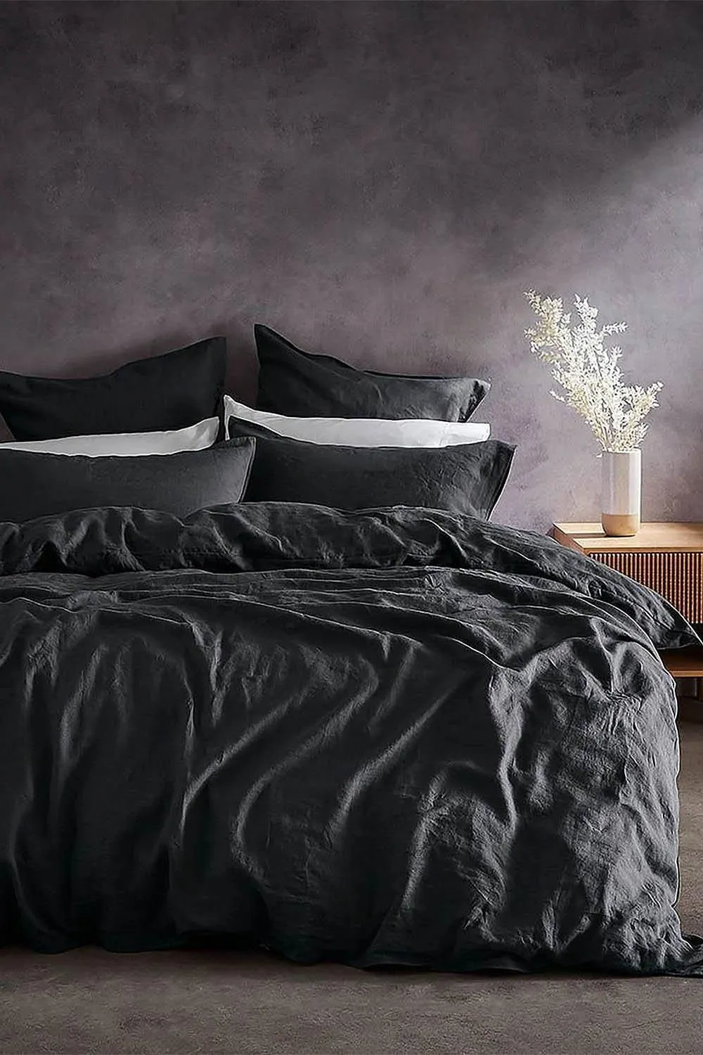 Lazy Linen 'Pure Washed Linen' Duvet Cover in Charcoal
