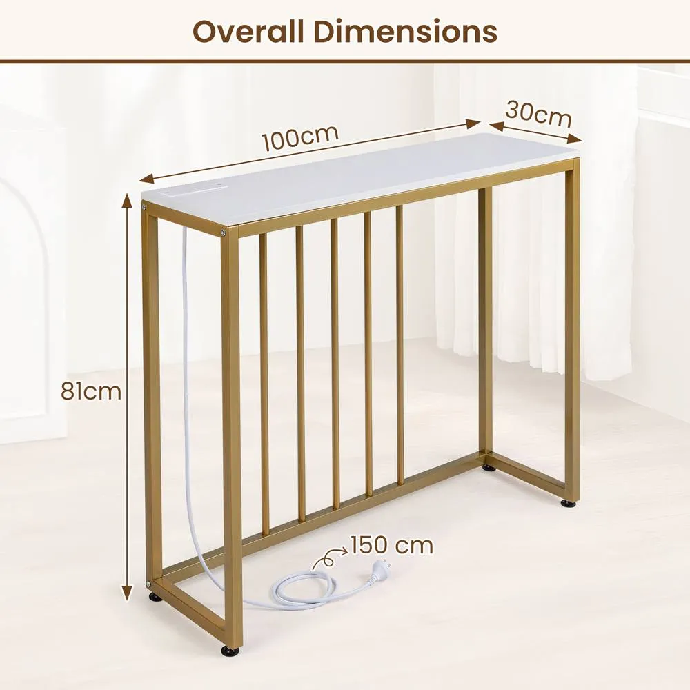 Costway Entryway Table Console Table with Charging Station in White 3