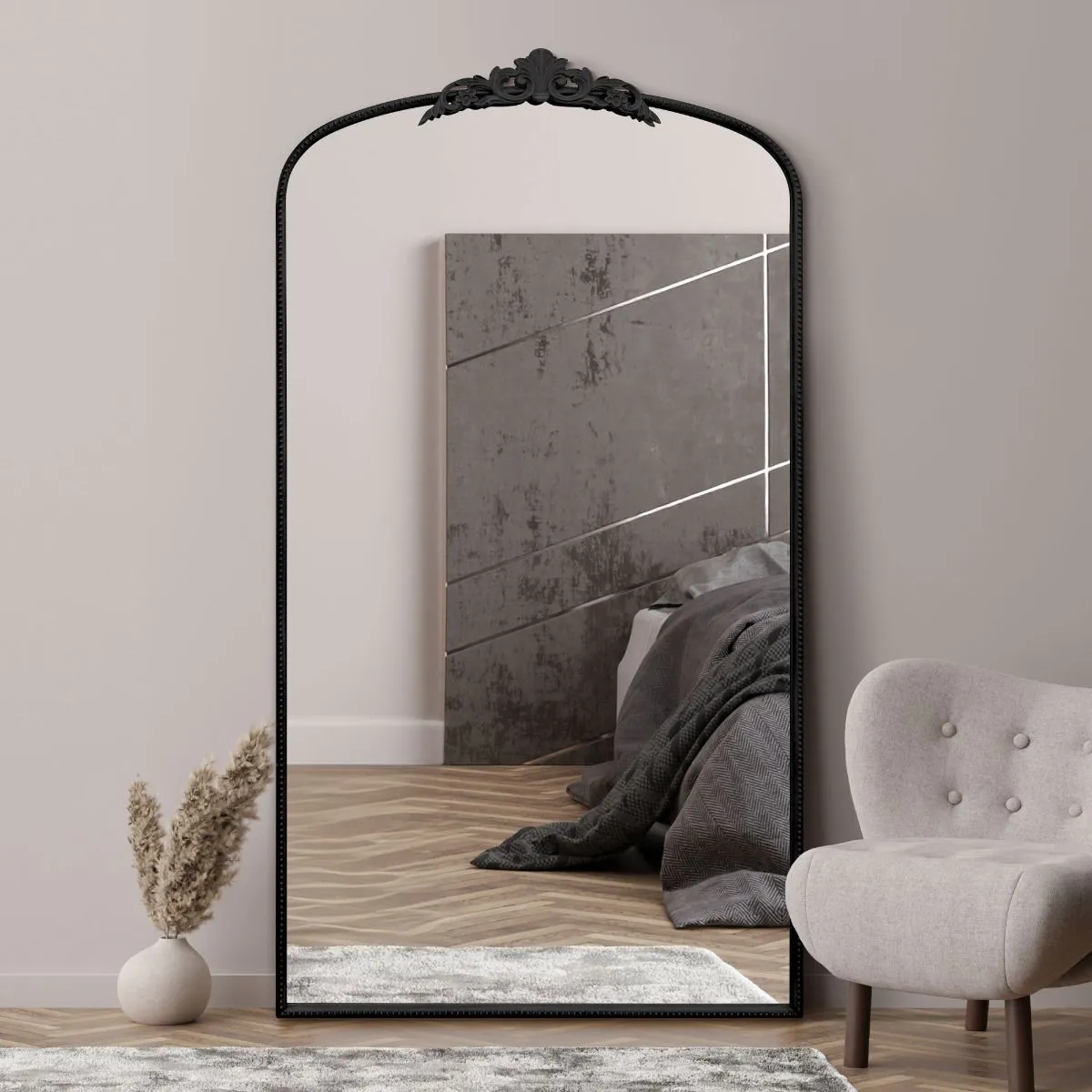 MirrorOutlet Black Metal Framed Arched Wall Mirror 68" X 38" (174CM X 96CM) 6
