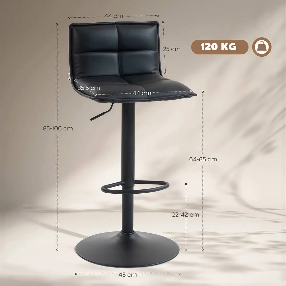 HOMCOM Bar Stools Set of 2 Swivel Height Adjustable Barstools in Black 3