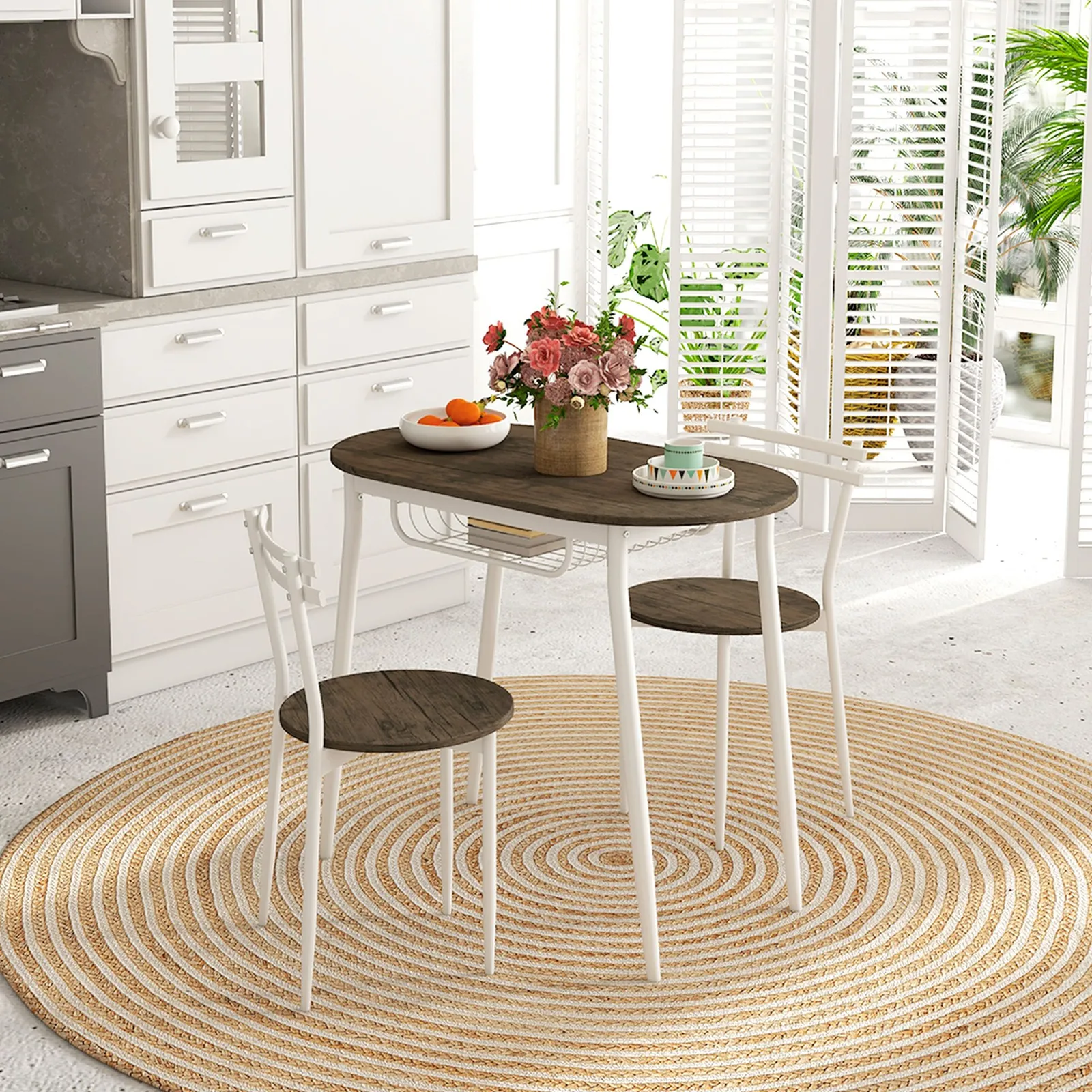 HOMCOM 3-Piece Dining Table & Chairs Set, Oval Kitchen Table with 2 Chairs Natural in Brown