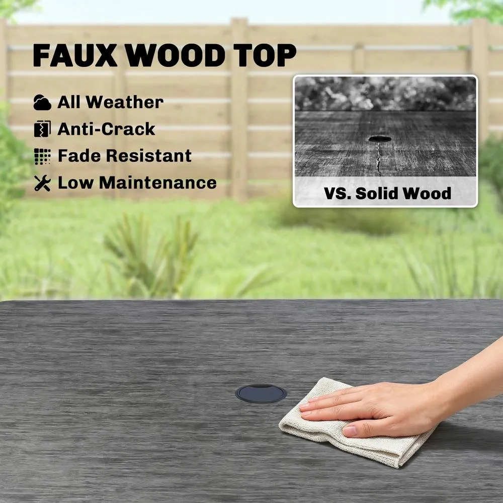 OUTSUNNY Garden Dining Table, Outdoor Table with Umbrella Hole in Dark Grey 6