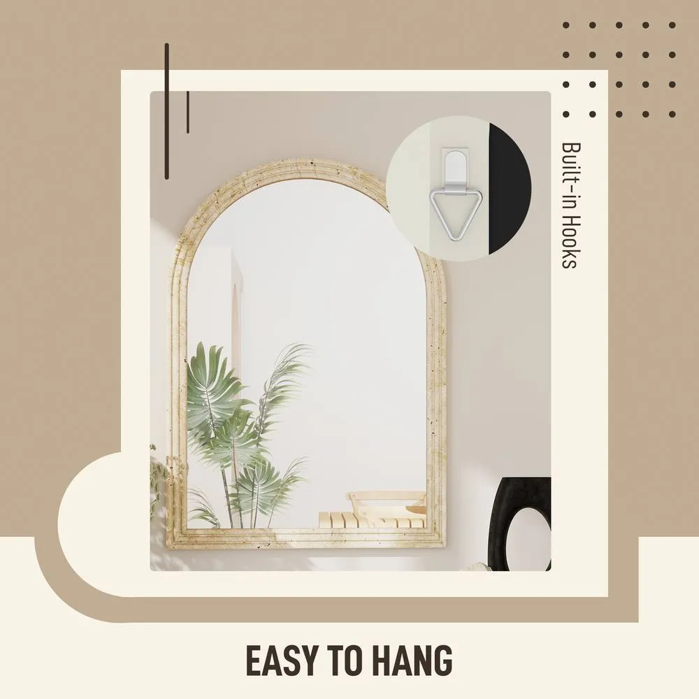 HOMCOM Arched Wall Mirror with Modern Tempered Glass & Polystyrene Beige 5