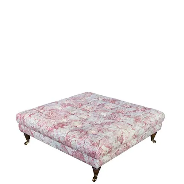 Drew Pritchard Blackwell Large Button Stool - Various Fabric Choices Available - W110 x D110 x H35cm