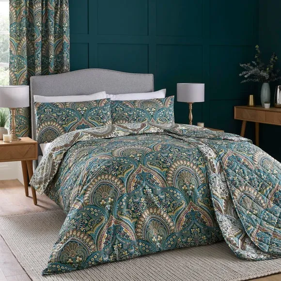 Palais Reversible Teal Duvet Cover and Pillowcase Set 4