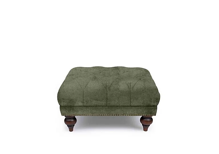 Shackleton Fabric Square Footstool with Turned Feet - Hunter Green