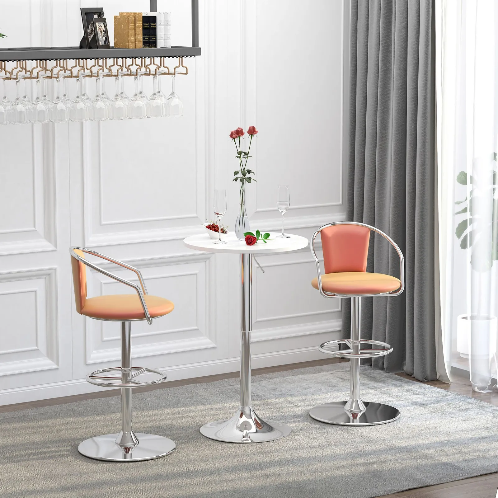 HOMCOM 60cm Adjustable Height Round Bar Table with Swivel Top White 2