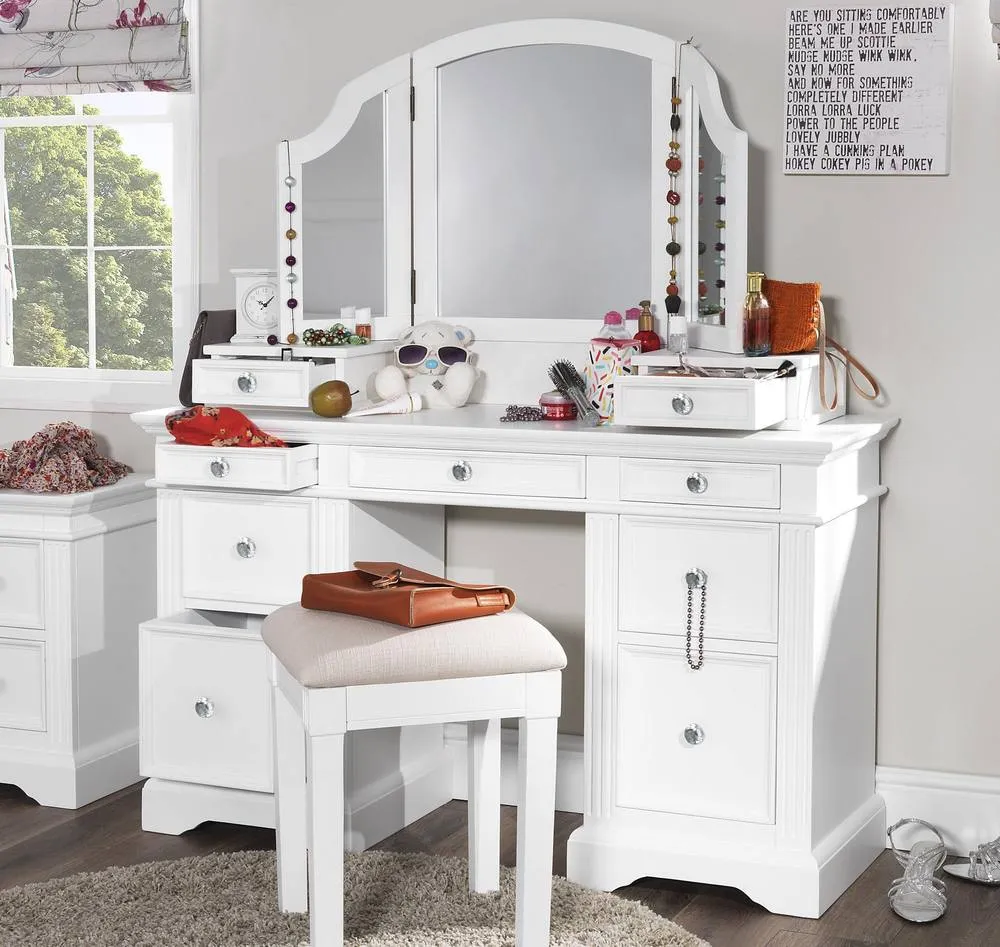 Statement Furniture Gainsborough White Dressing Table Set (Table, Top Drawers, Mirror) 2