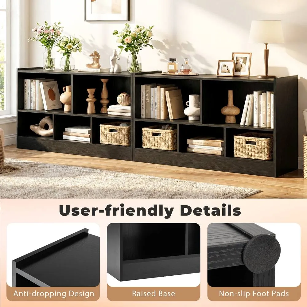 Costway 2-Tier Bookcase 5 Cubes Storage Cube Bookshelf Wooden Display Shelf in Black 4