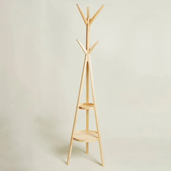 Ash Wood Coat Stand with Shelves 2