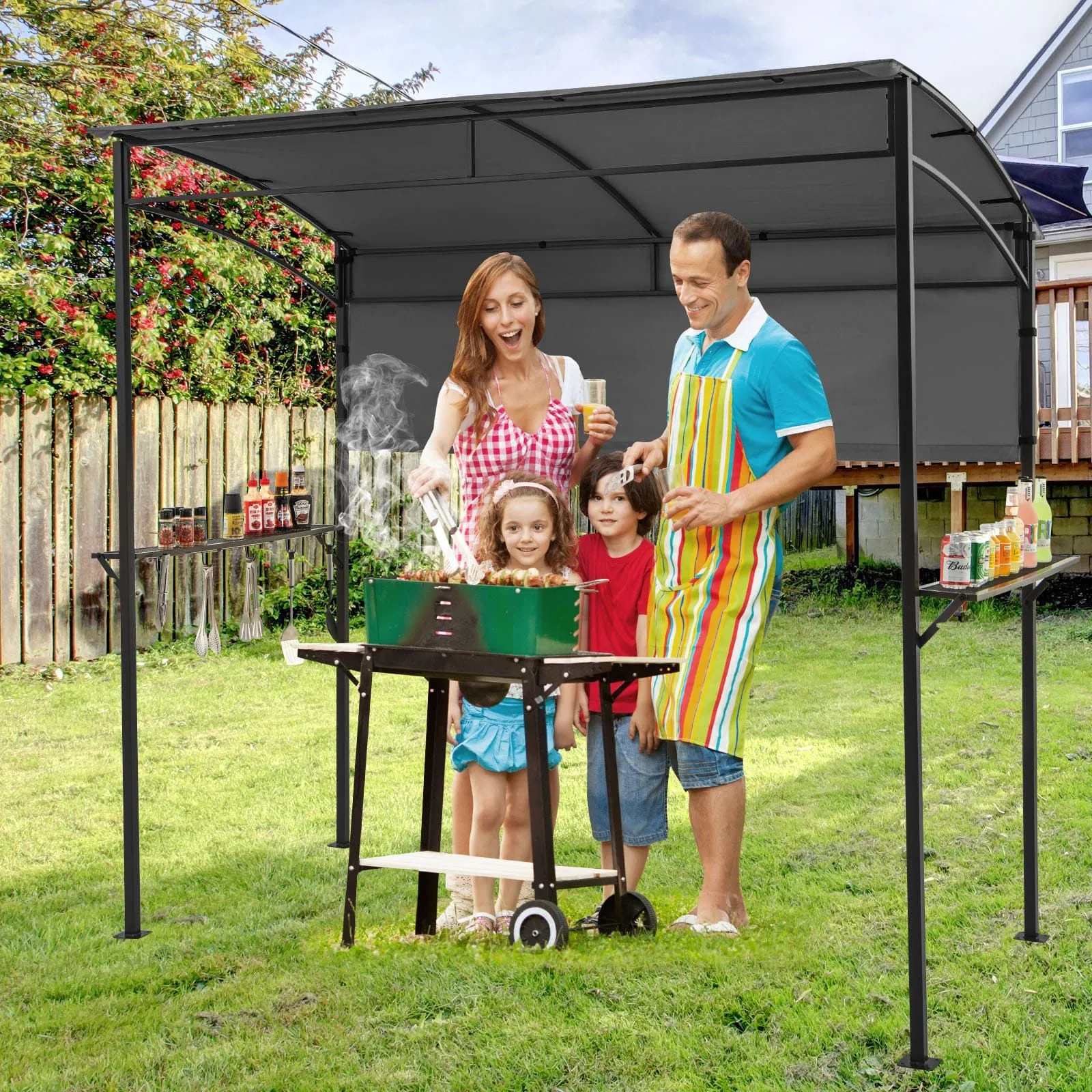 Costway 239 x 108 cm Grill Gazebo Outdoor Patio BBQ Canopy in Grey 6