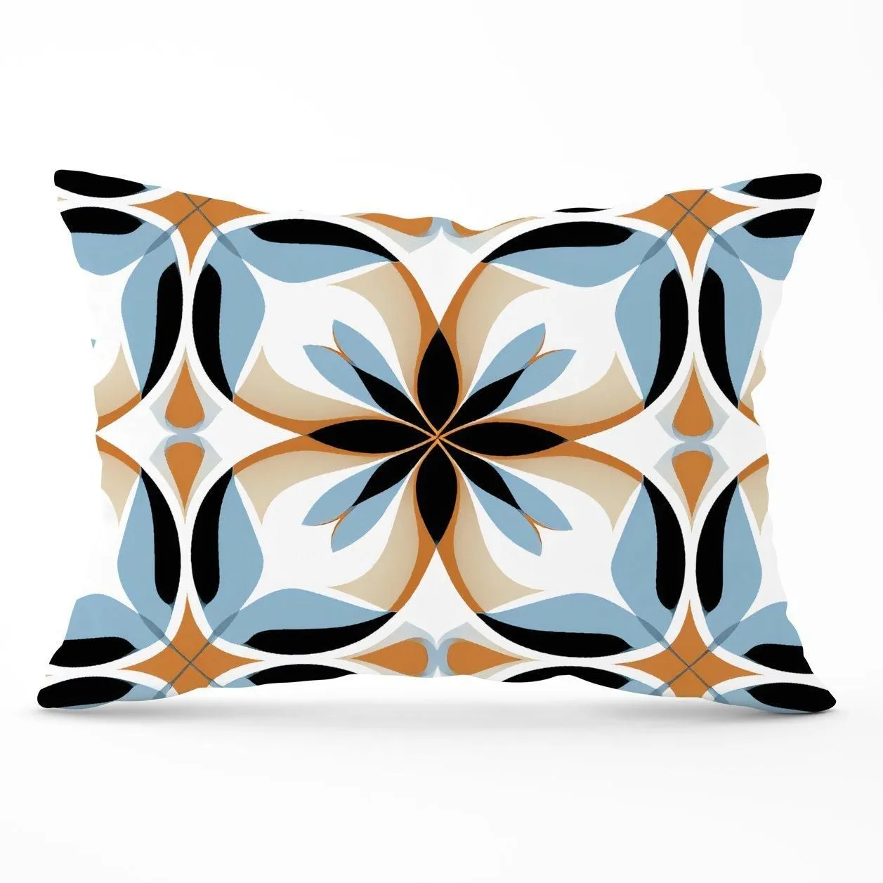 Warren Reed - Designer White Brown & Blue Geometric Pattern Cushions