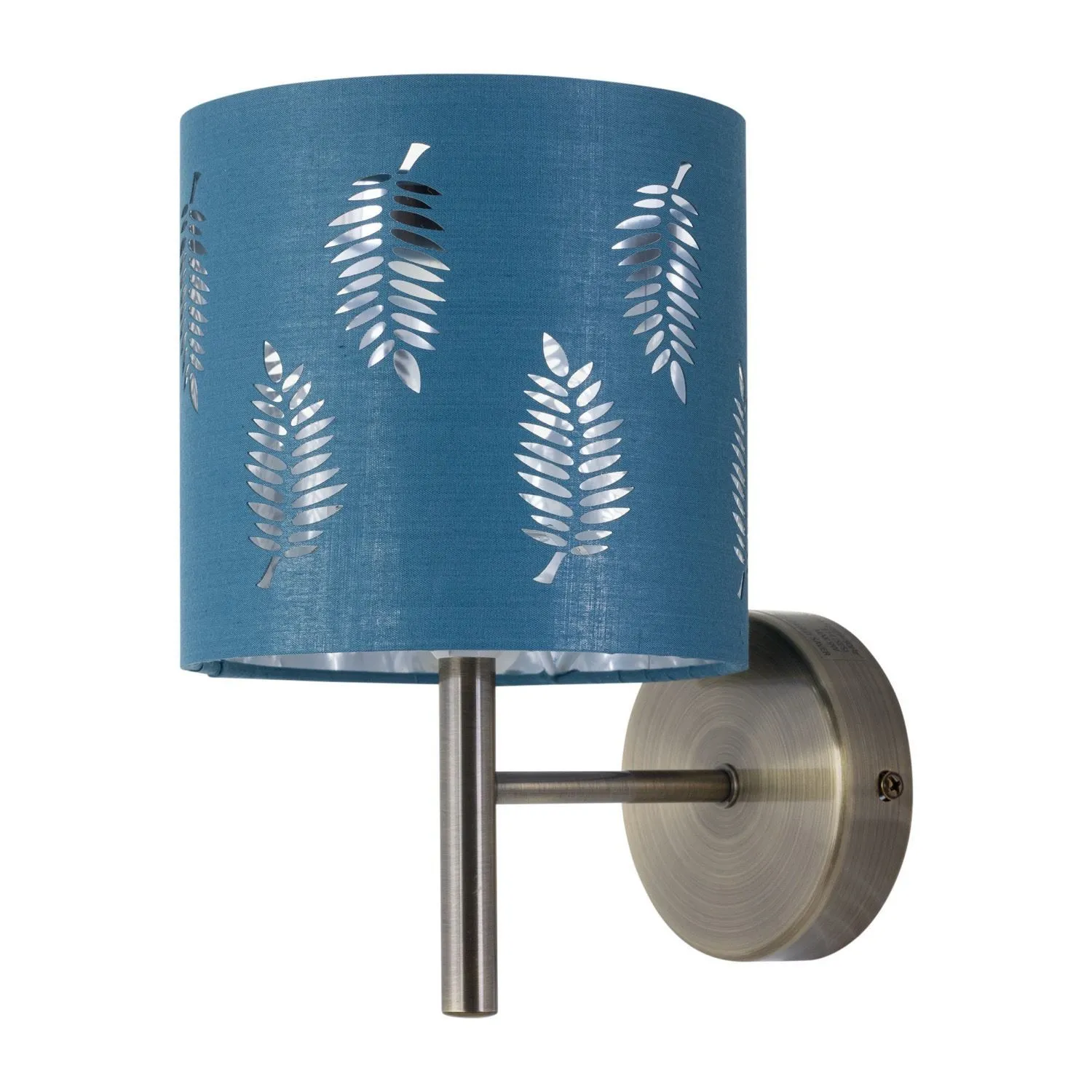 First Choice Lighting Brea - Antique Brass Wall Light with Teal Fern Shade in Gold