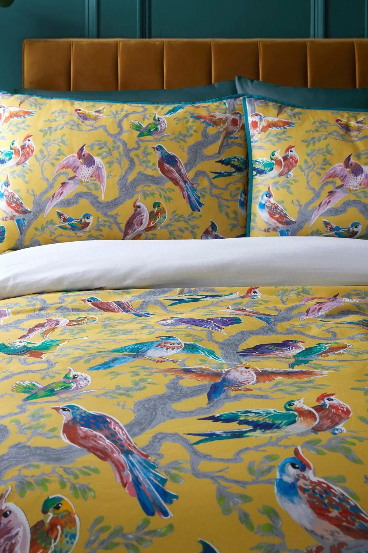 Laurence Llewelyn-Bowen 'Birdity Absurdity' 100% Cotton Sateen Duvet Cover Set in Yellow 2