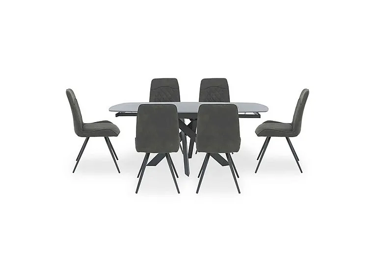 Warrior Grey Swivel Extending Dining Table with 6 Standard Chairs - Grey