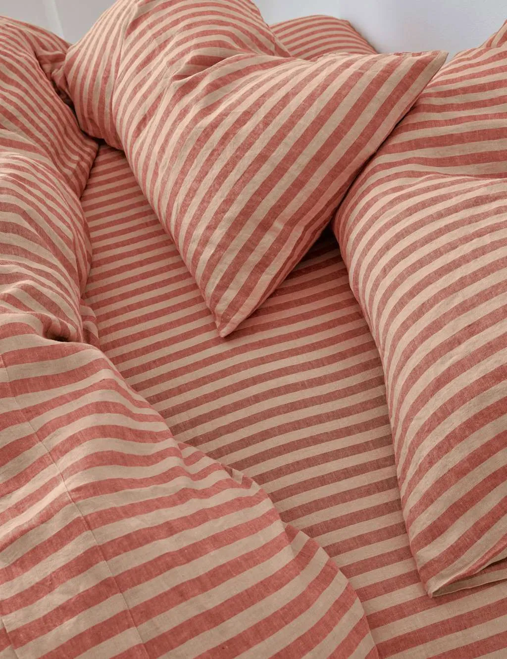 Piglet In Bed Pure Linen Pembroke Stripe Fitted Sheet Red Mix