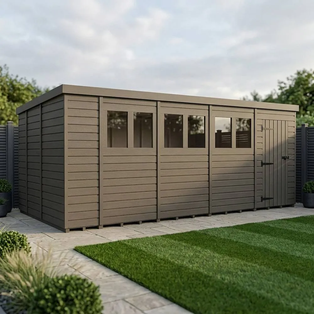 Buttercup Farm 19ft x 9ft Composite Pent Garden Shed Single Door With Windows in Grey 2
