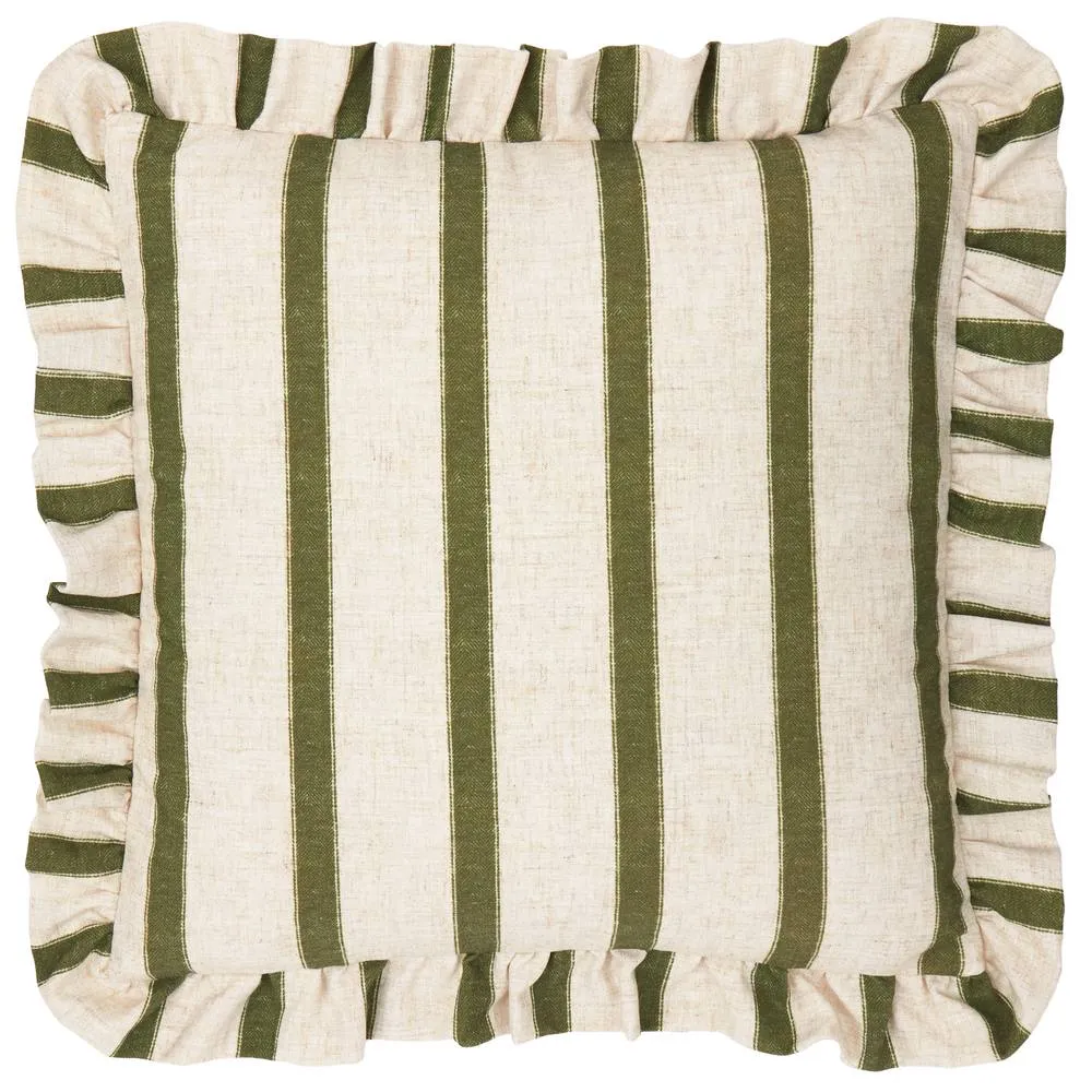 Wylder Connie Square Striped Ruffle Cushion in Green 2