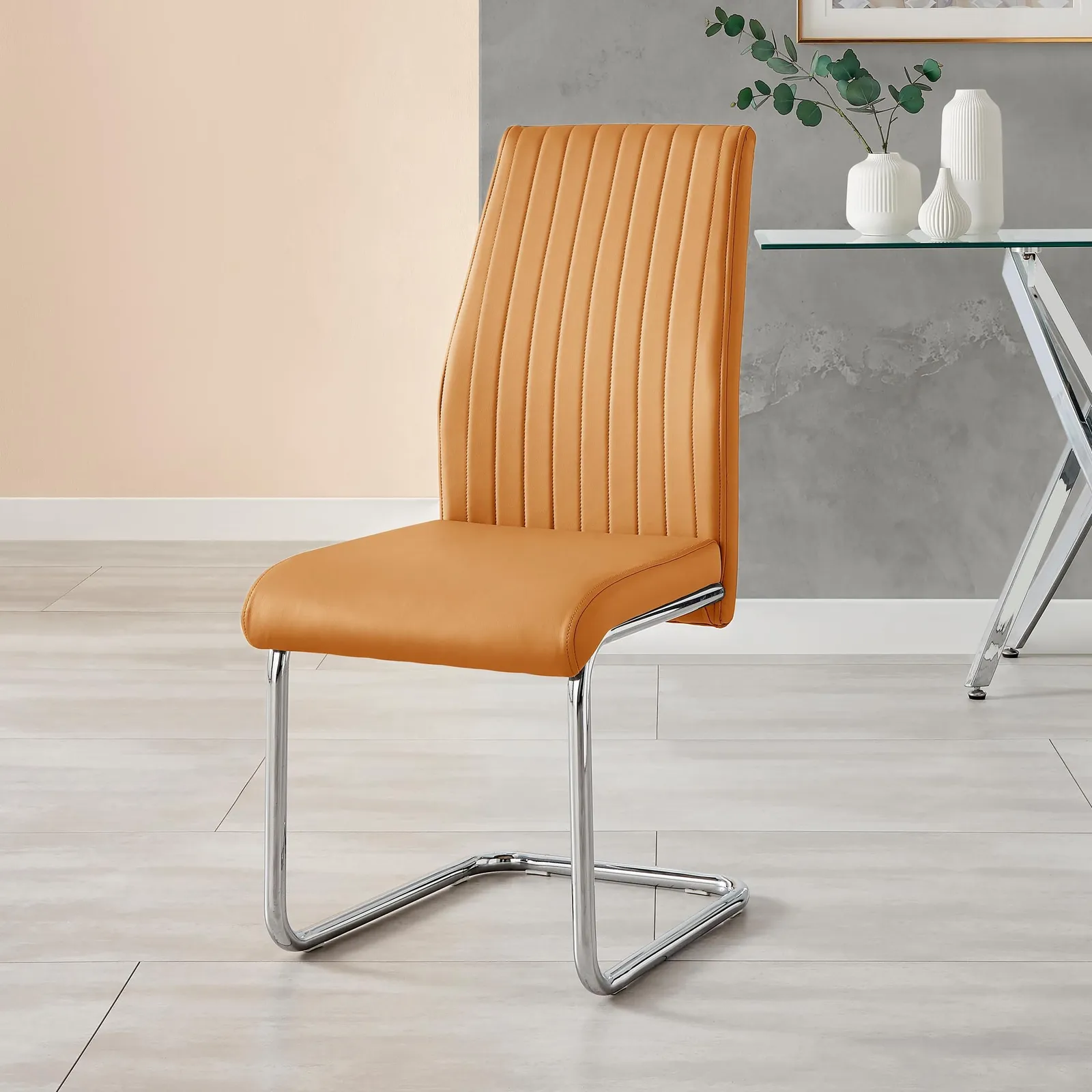 FurnitureboxUK 2x Lorenzo Faux Leather Chrome Dining Chairs in Mustard 4