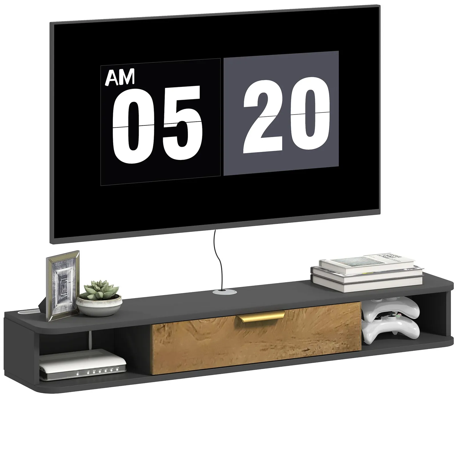 HOMCOM 120 cm Floating TV Unit with Storage Entertainment Media Console Grey in Dark Grey