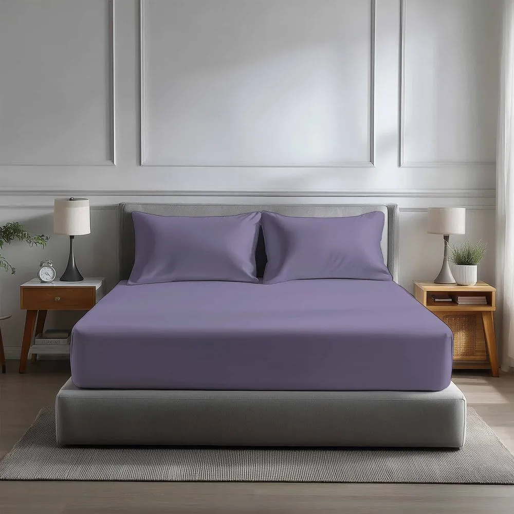 Snug City Microfibre Soft Touch Fitted Sheet 40cm Extra Deep Skirt Plain Dyed Bed Linen in Lilac