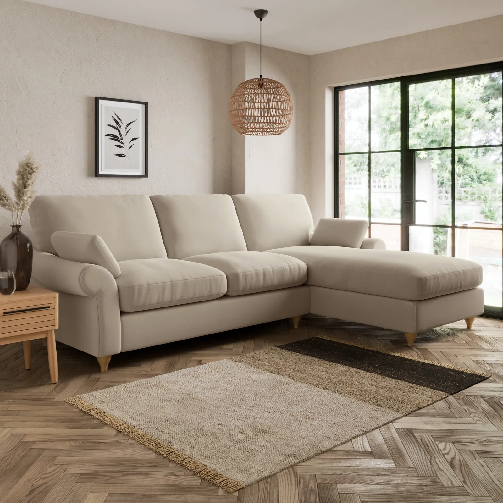 Salisbury Luxury Velvet Right Hand Corner Sofa Beige
