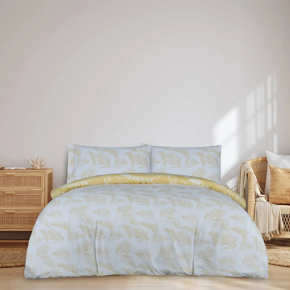 Smart Living Luxury Sketched Palm Leaf Reversible Duvet Cover With Pillowcases in Gold 2