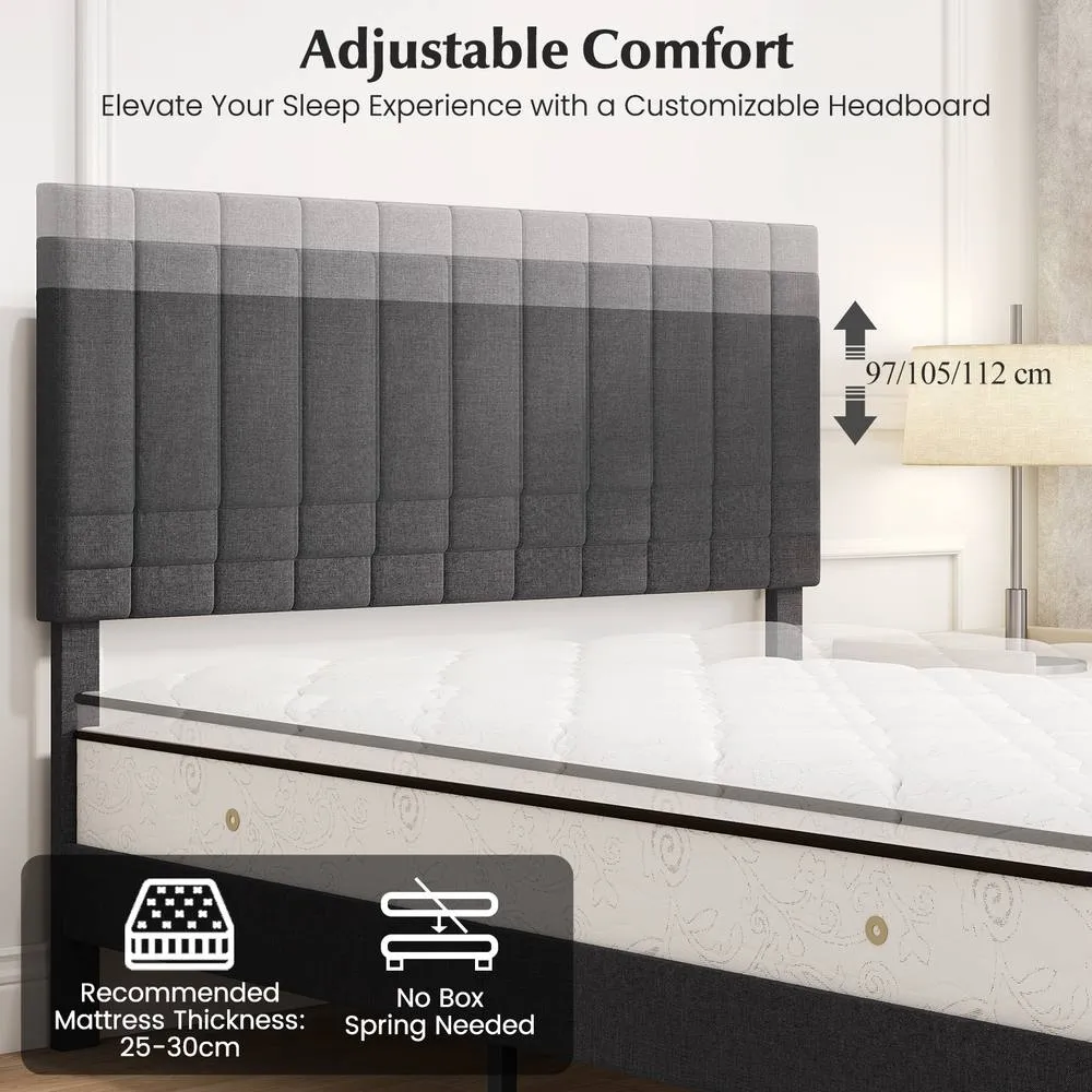 Costway King Size Linen Fabric Bed Frame Upholstered Platform Bed w/Headboard in Grey 6