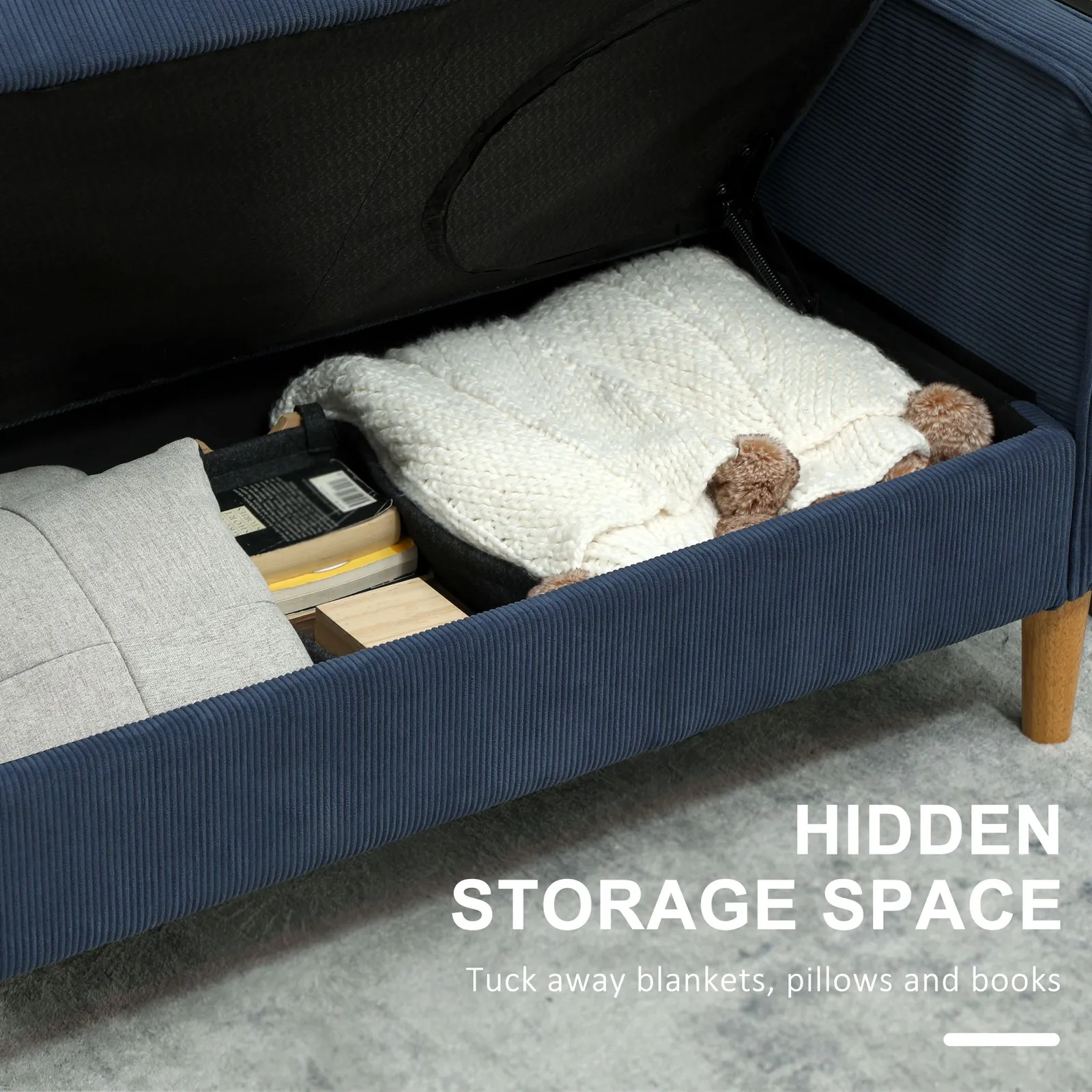 HOMCOM Compact 2 Seater Sofa with Under Seat Storage for Small Spaces in Blue 4