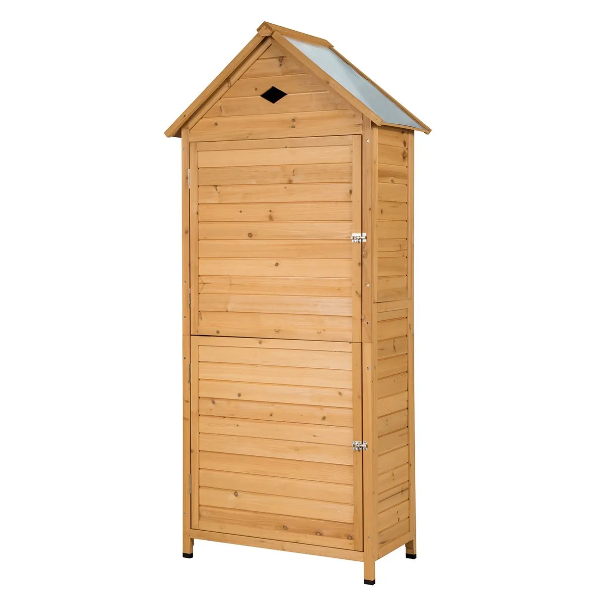 Costway Outdoor Storage Shed Lockable Wooden Garden Tool Storage Cabinet Waterproof Tool Hutch Organizer in Natural