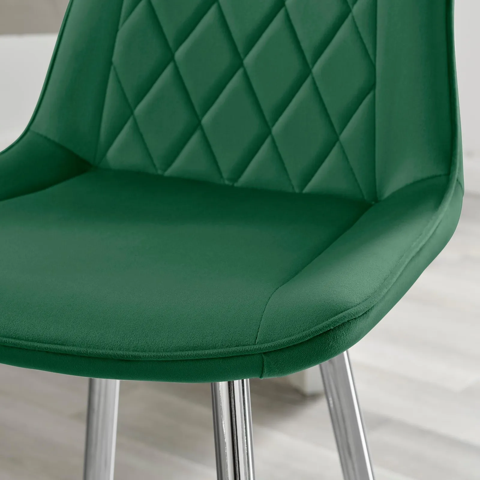FurnitureboxUK Pesaro Set of 2 Velvet Silver Legs Counter Stools in Green 3
