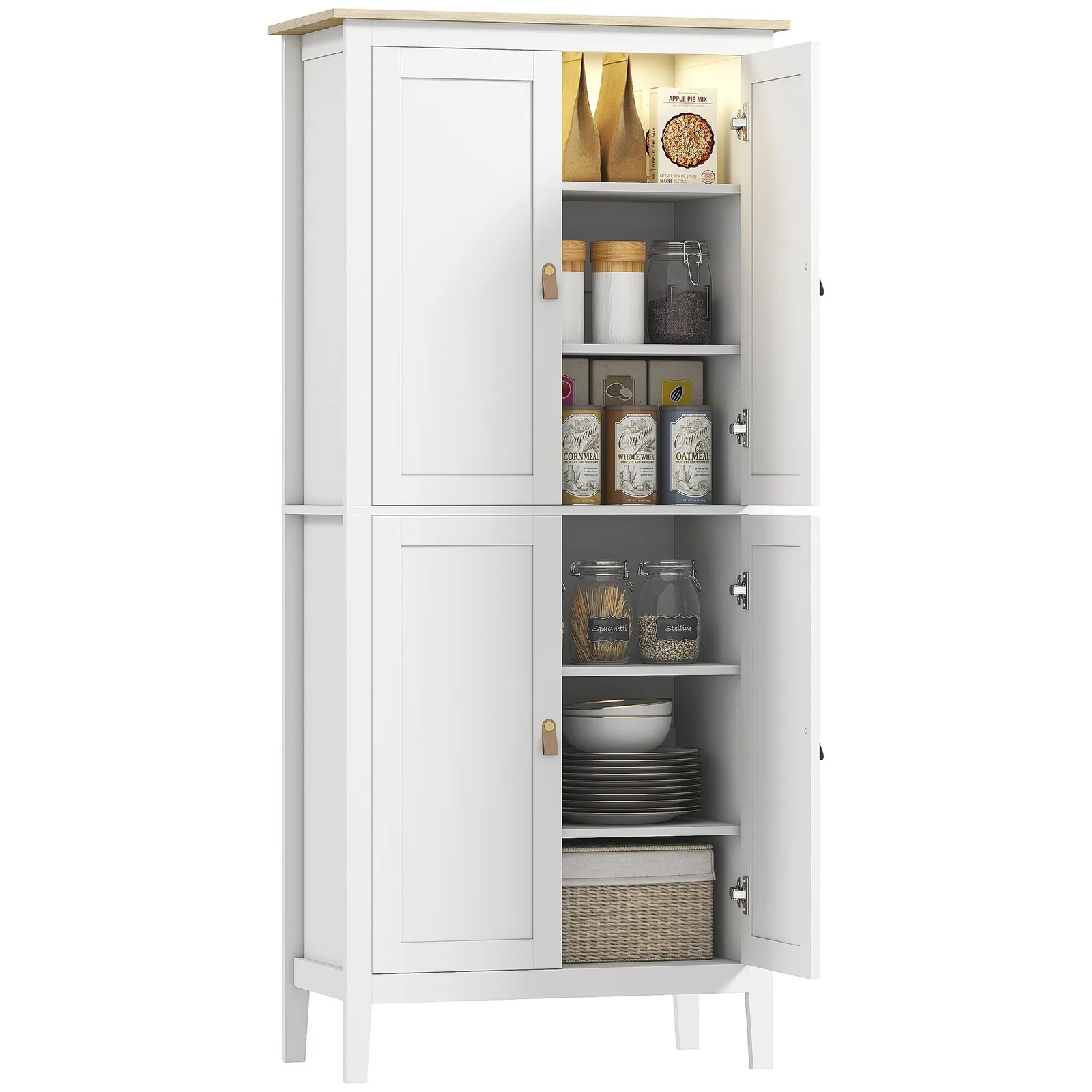 HOMCOM 176.5 cm Tall Freestanding Pantry Storage Cabinet with 4 Doors in White 2