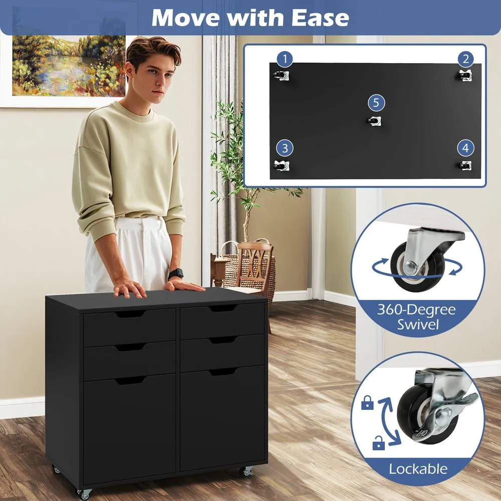 Costway 4 Drawer Dresser Chest Mobile Storage Cabinet w/Universal Wheels in Black 5