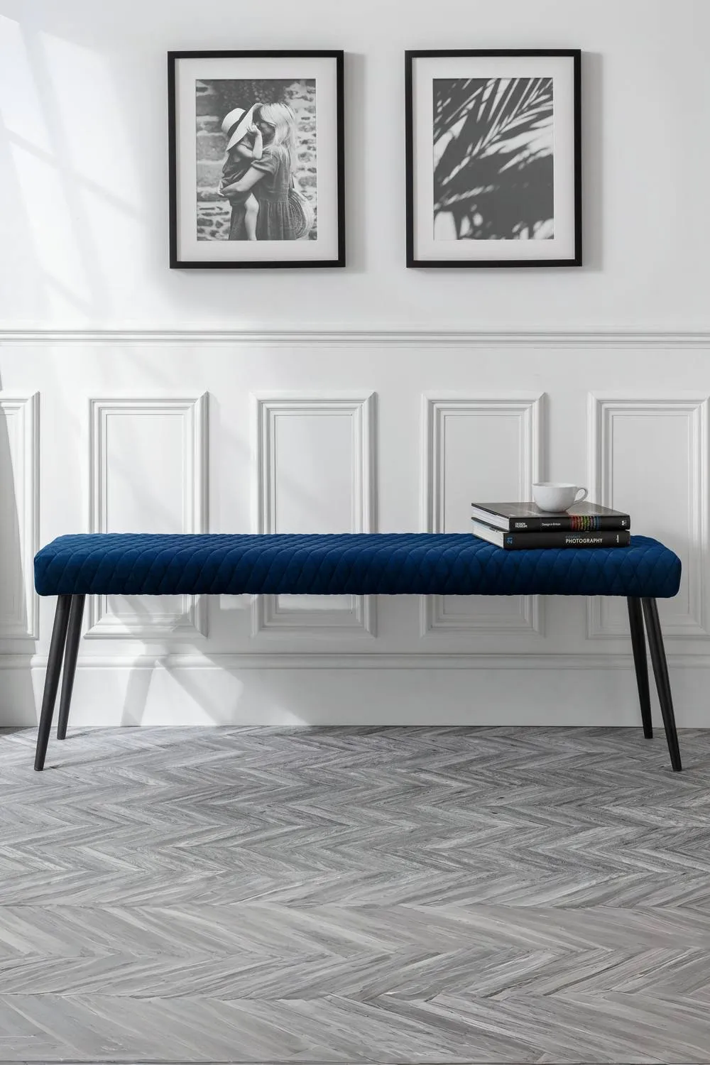 Julian Bowen Luxe Diamond Quilted Upholstered 2 Seater Backless Bench in Blue