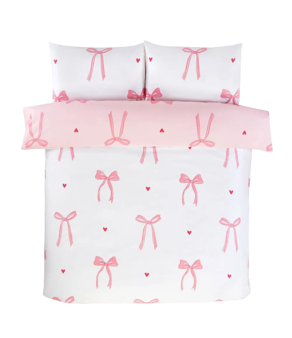 Rapport Home Bows Microfibre Duvet Cover Set with Pillowcase in Pink 3