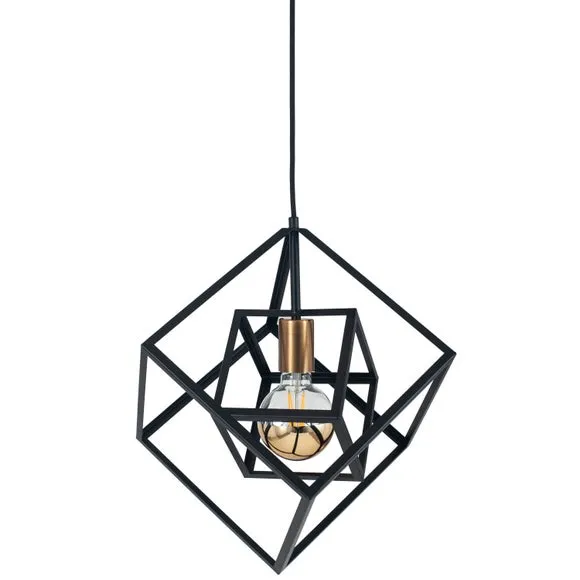 Alessio Matt Black Metal Cube Pendant Light 3