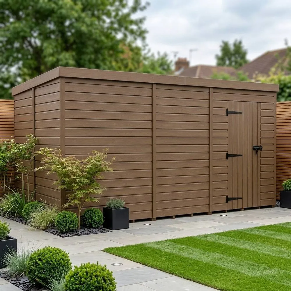 Buttercup Farm 16ft x 10ft Composite Pent Garden Shed Single Door No Windows in Brown 2
