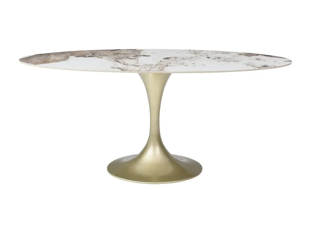 Vente-unique 8 - Seater Dining Table In Ceramic & Golden Metal - White & Grey in Metallic Gold 2