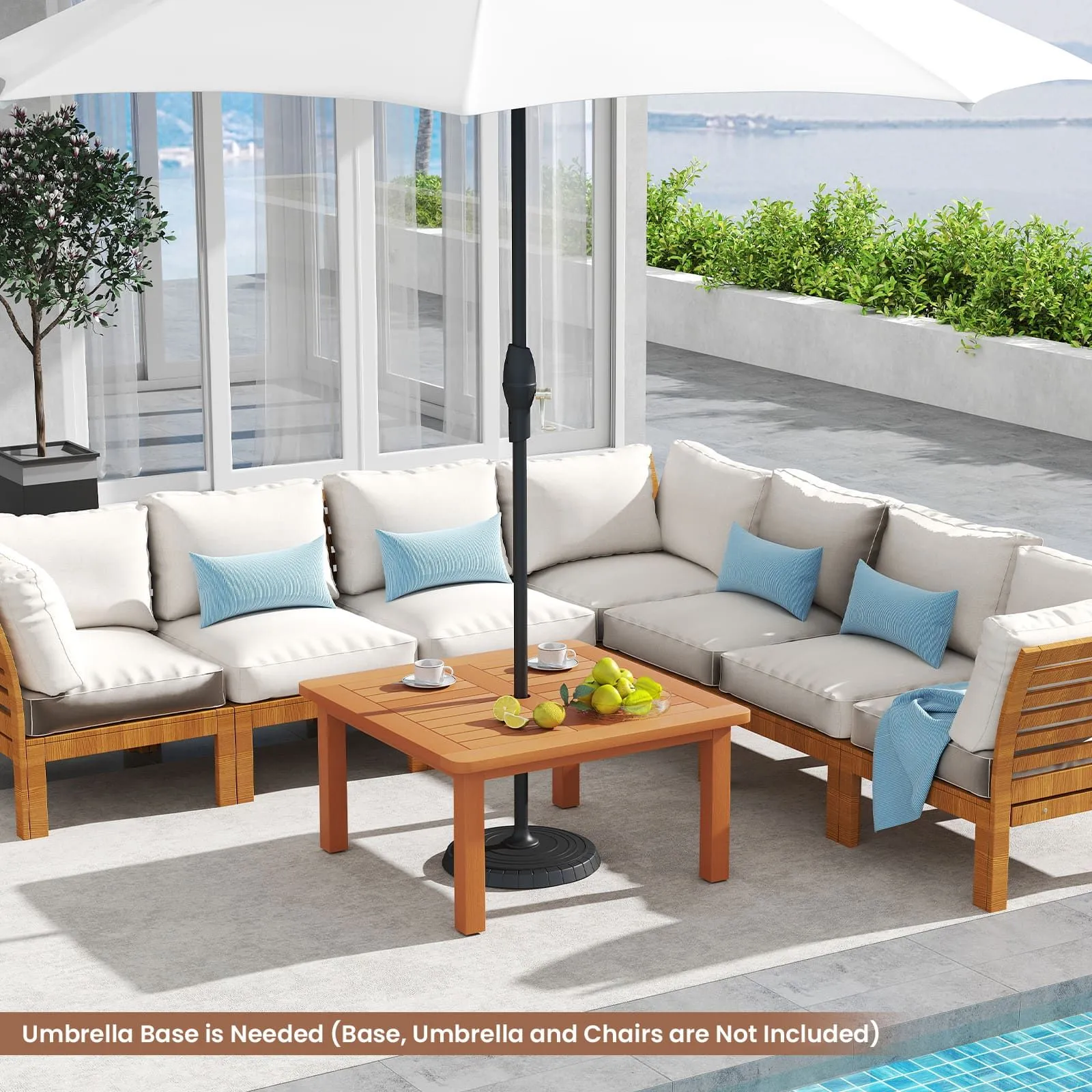 Costway Patio Coffee Table Outdoor Solid Wood Side Table with Slatted Tabletop in Natural 5