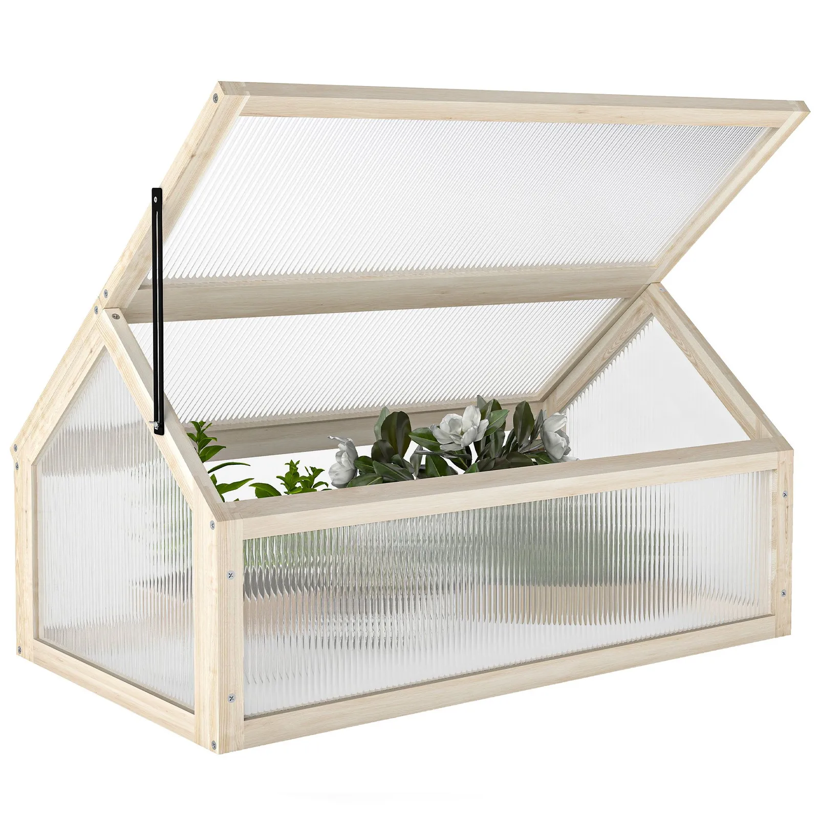 OUTSUNNY Wooden Cold Frame Greenhouse Garden Polycarbonate Grow House in White 2