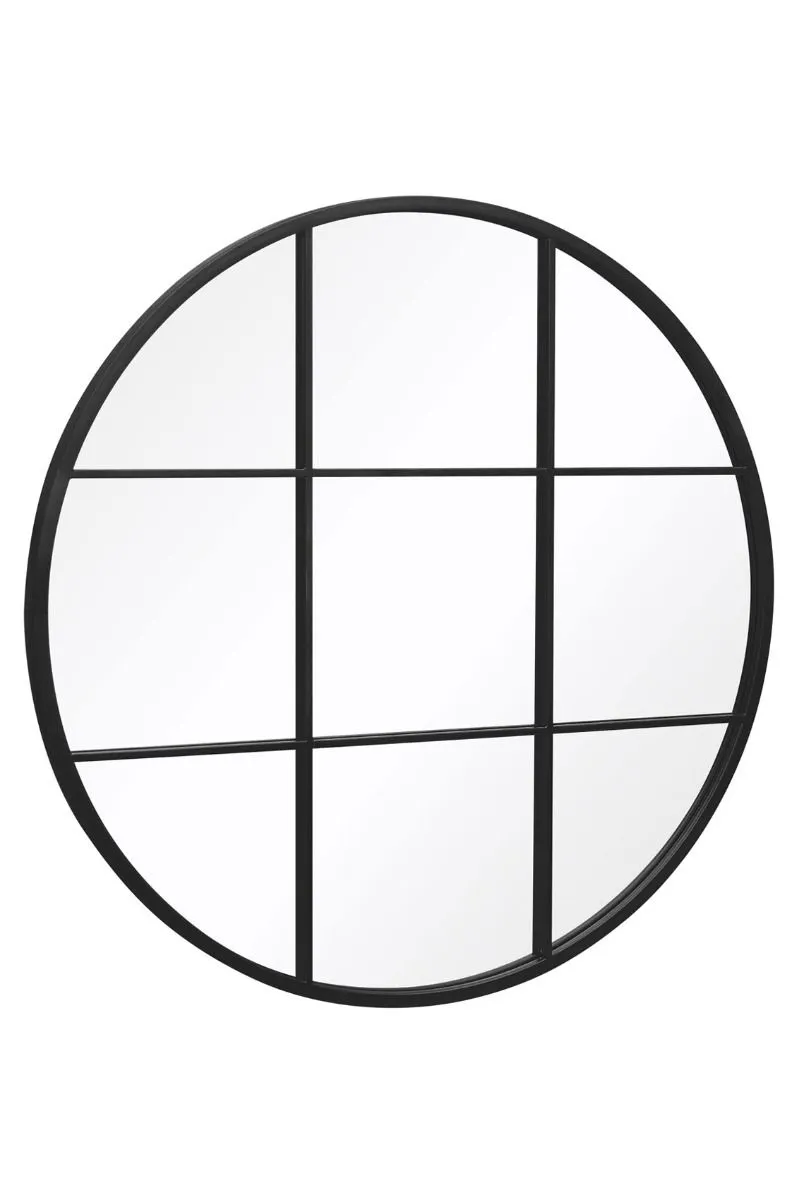 MirrorOutlet Black Metal Framed Round Window Wall Mirror 31" X 31" (80x80CM) 3
