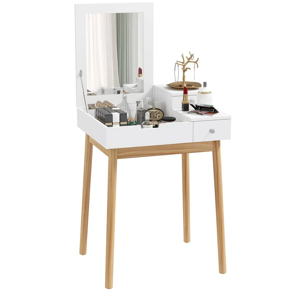 HOMCOM Dressing Table Desk Flip up Mirror Multi purpose 2 Drawers Makeup in White