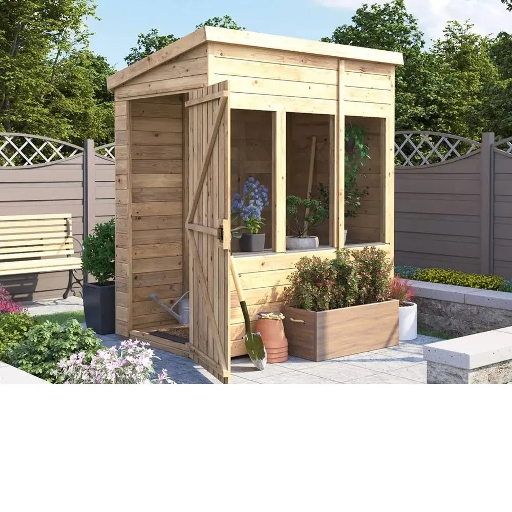 Dunster House Wooden Potting Shed Pent Roof W4' x D6' (W1.2 x D1.8m) Overlord Modular in Brown 2